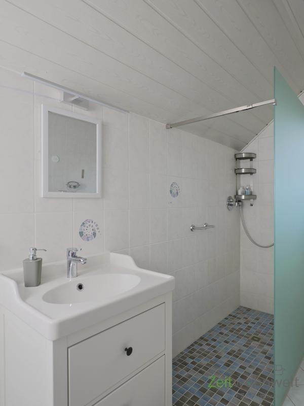 Waschtisch vor der Walk-In-Dusche