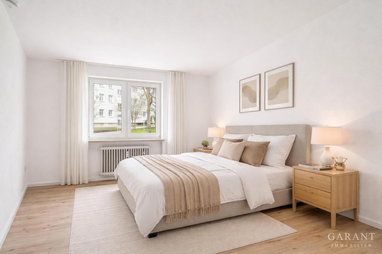 KI-Visualisierung Helles, modernes Schlafzimmer be