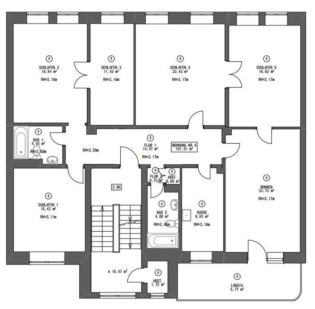 2.OG Grundriss Etage 151 m²