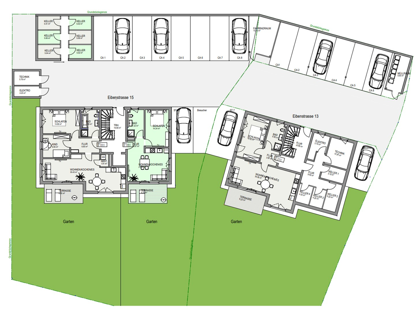 Grundriss Haus 1 + Haus 2
