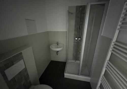 Badezimmer mit Dusche und Handtuchheizkörper