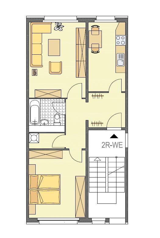 EG 2-Raumwohnung Grundriss möbliert