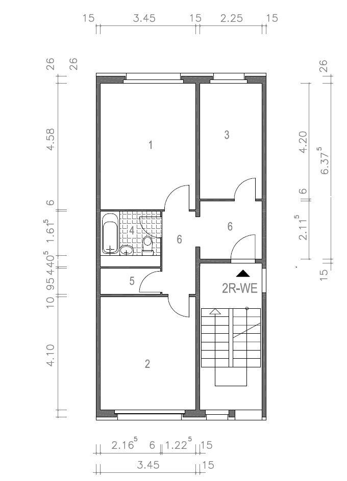EG 2-Raumwohnung Grundriss vermaßt
