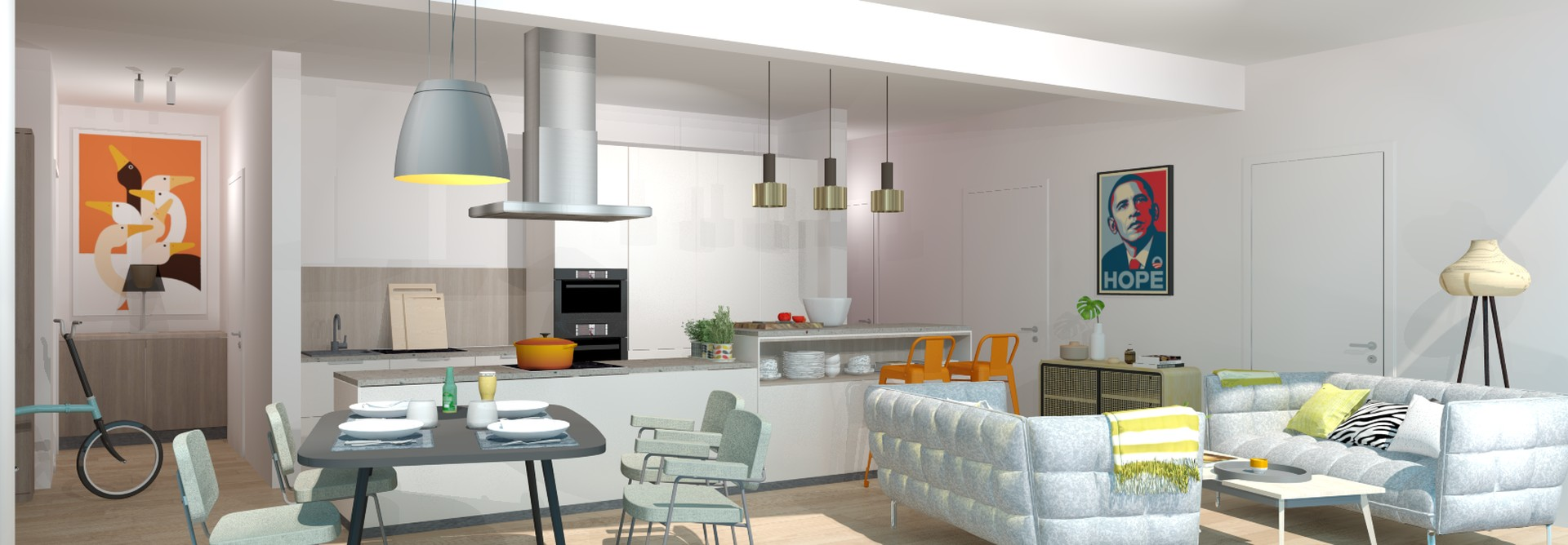 Große Wohnküche nach innen