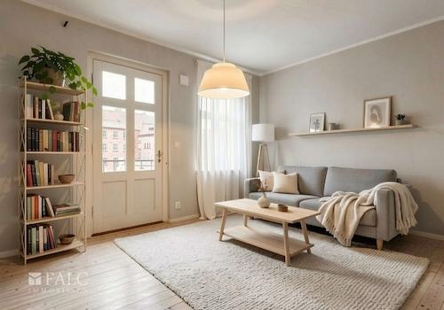 Wohnzimmer - Mögliche Gestaltung nach Renovierung (KI-Visualisierung)