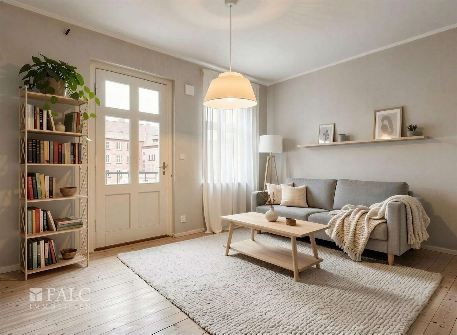 Wohnzimmer - Mögliche Gestaltung nach Renovierung (KI-Visualisierung)