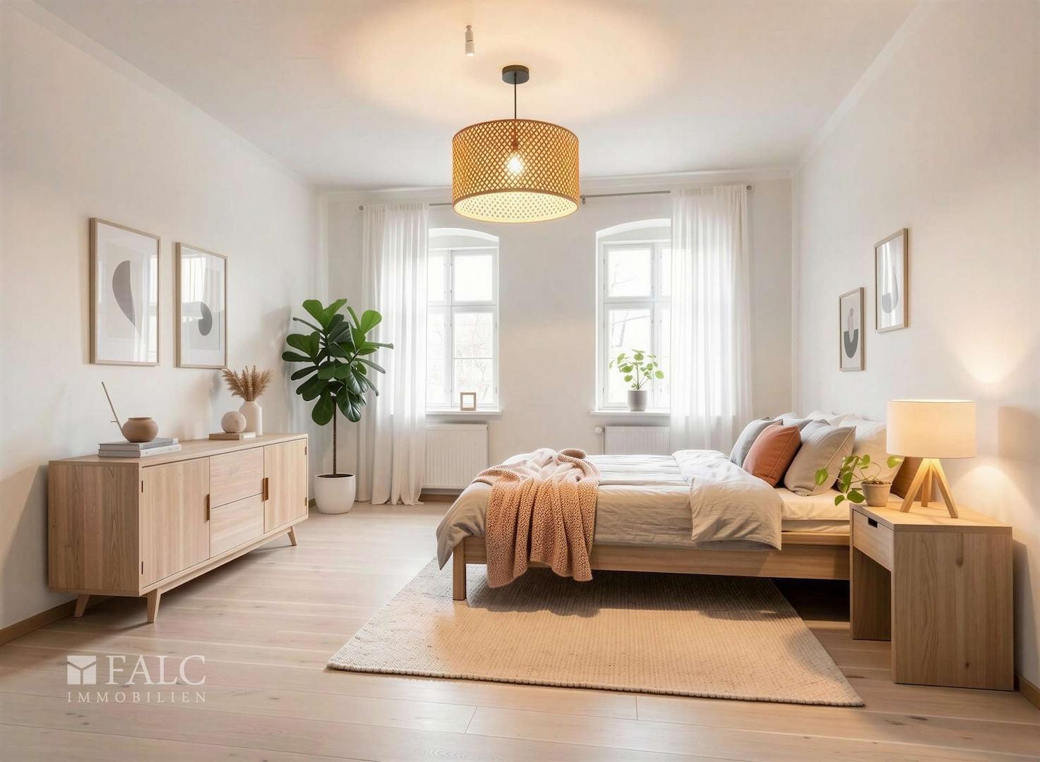 Schlafzimmer - Mögliche Gestaltung nach Renovierung (KI-Visualisierung)