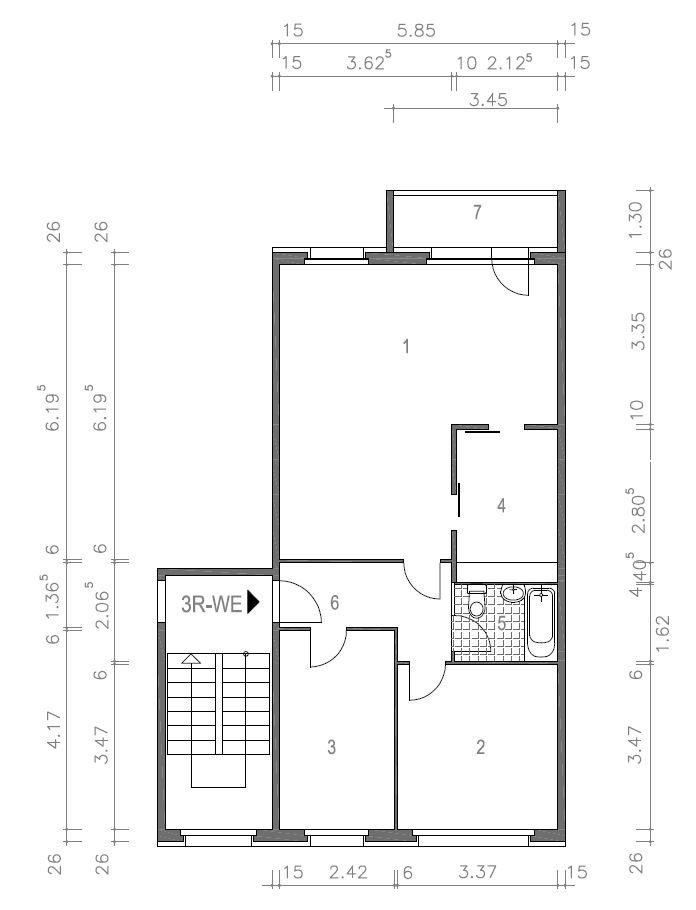 Eichenstraße 5 4.OG, Grundriss vermaßt