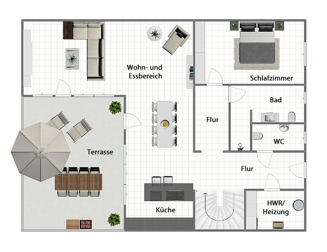 Grundriss Erdgeschoss (nicht maßstabsgetreu)