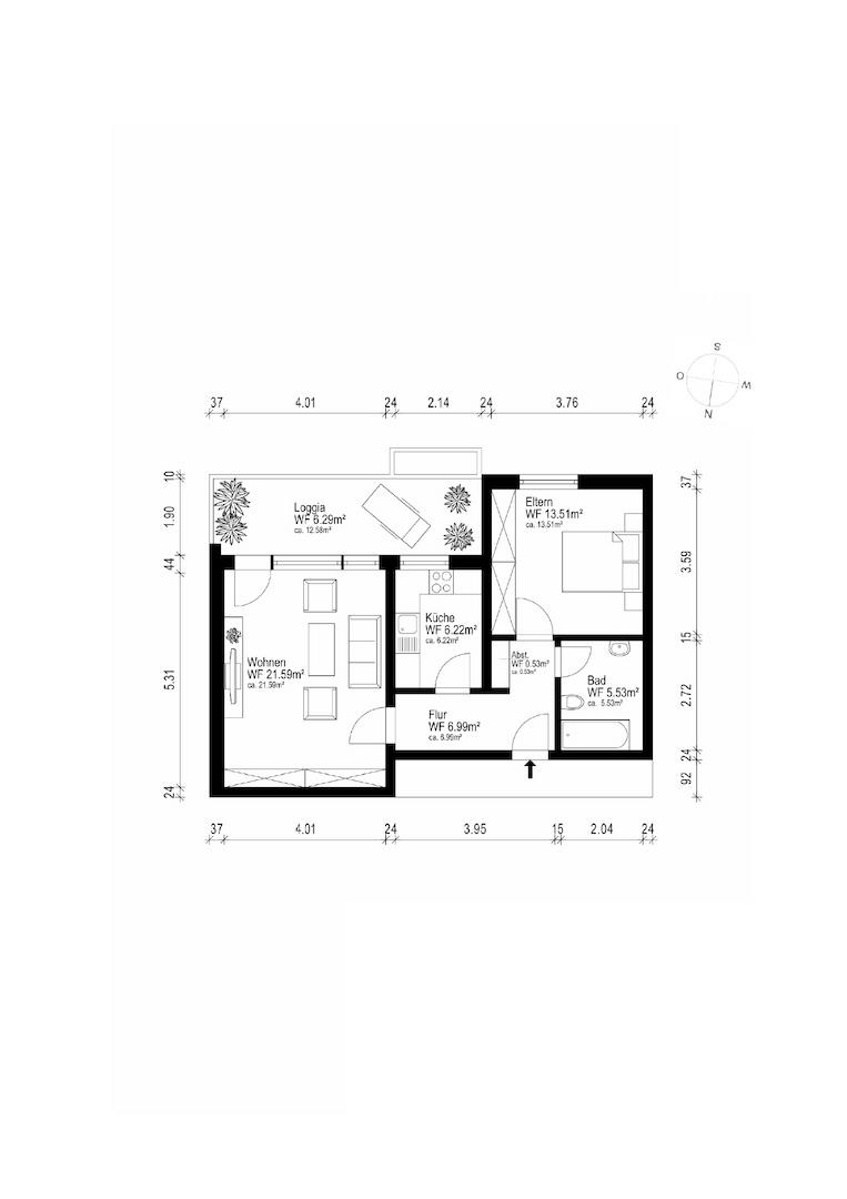 Grundriss mit Nordpfeil