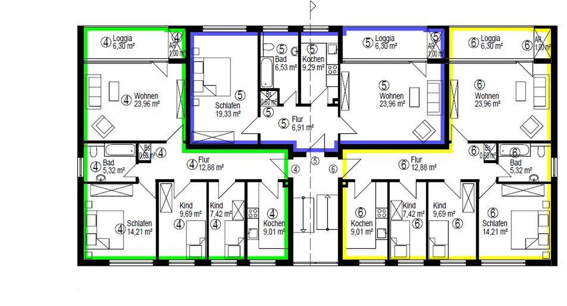 Wohnung 4 links, grün markier 