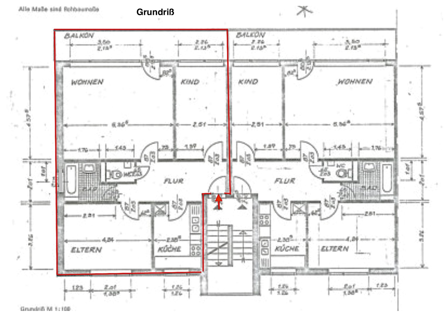 Grundriß der Wohnung links