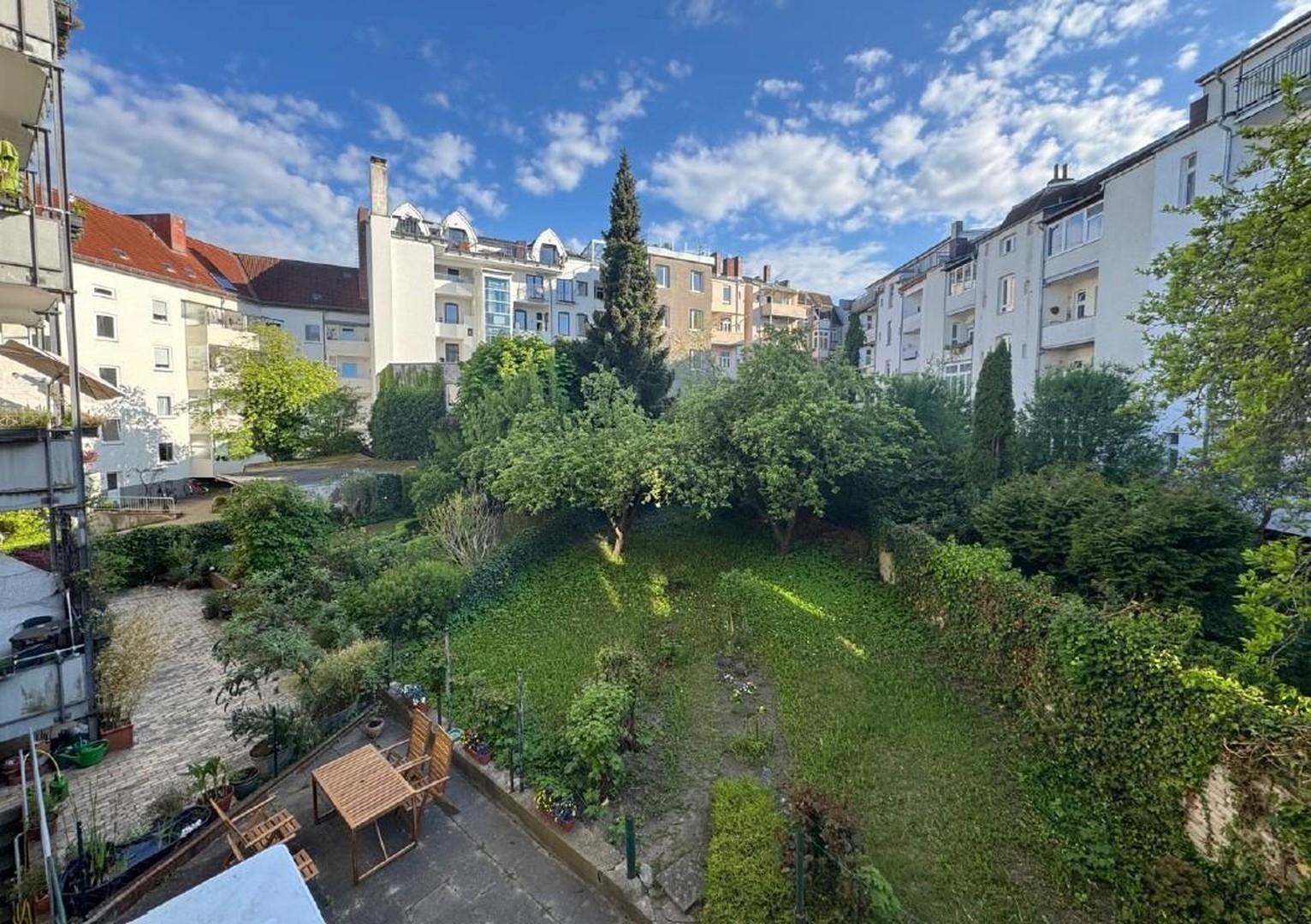 Blick Balkon Gartennutzung