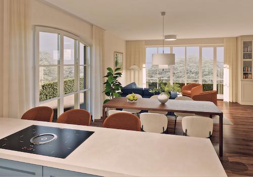 Rendering mit Einrichtung (Wohnen/Essen/Küche)