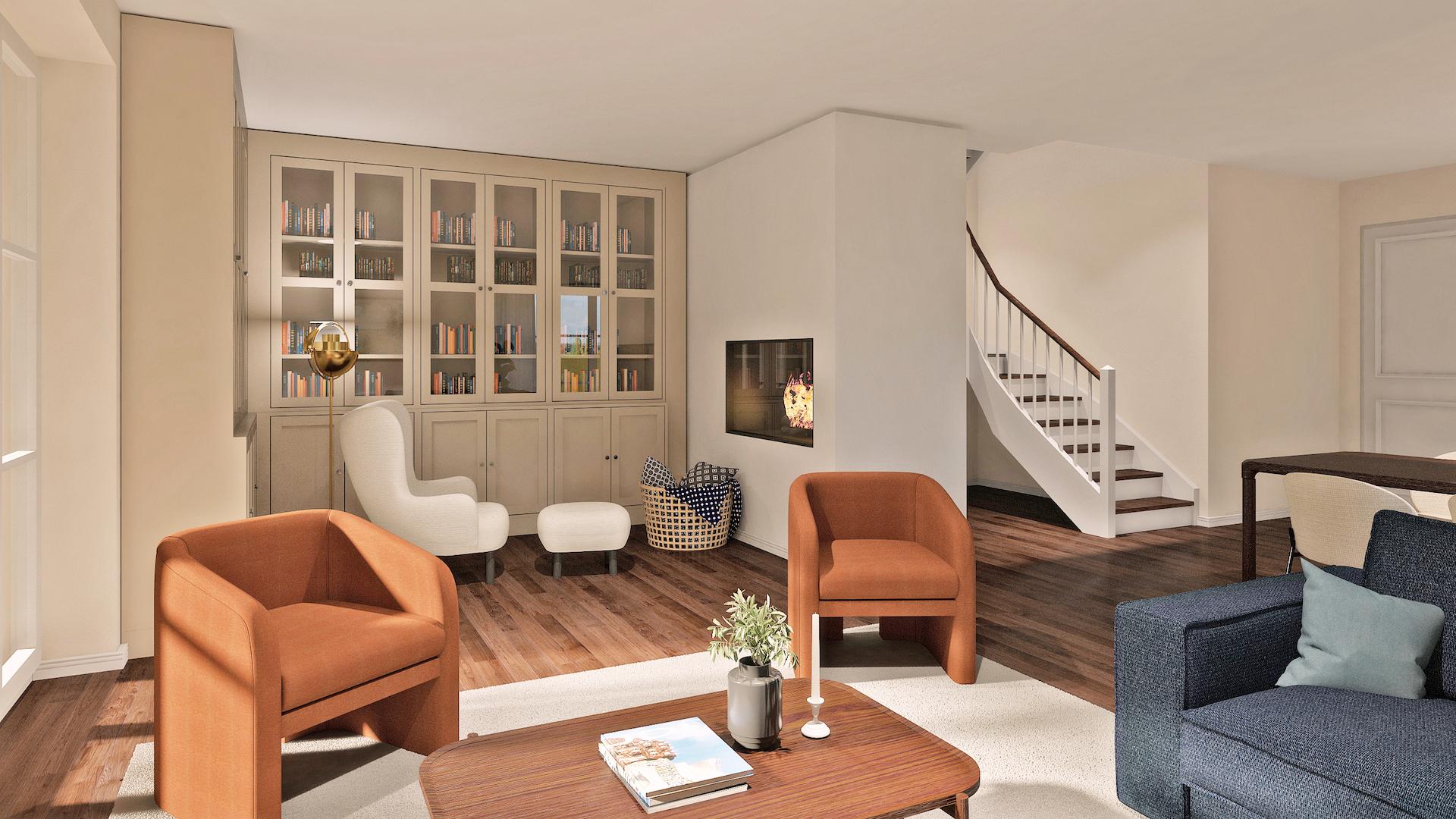 Rendering mit Einrichtung (Wohnen/Essen/Küche)