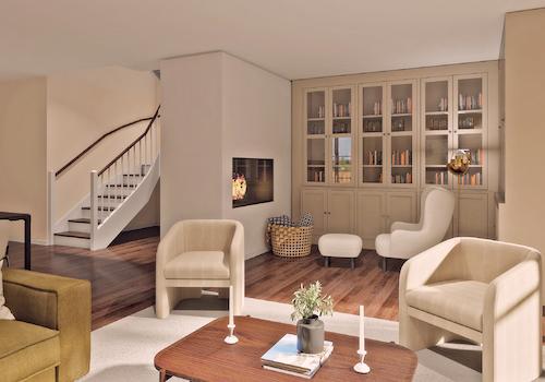 Rendering Wohnen/Essen/Kochen mit Einrichtung