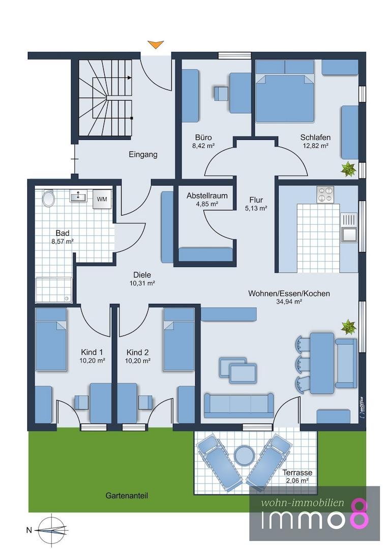 Grundriss Wohnung Nr. 1 im Erdgeschoss