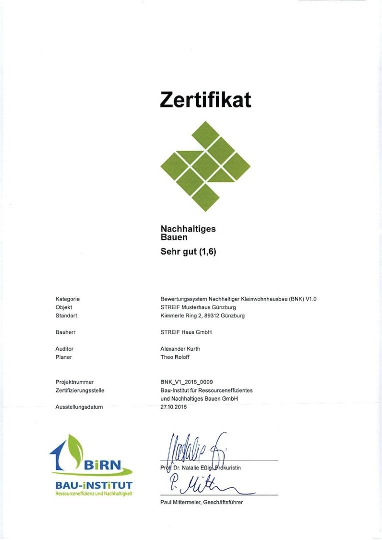 Zertifikat Nachhaltiges Bauen