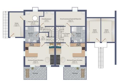 Kellergeschoss Haus A & Haus B 