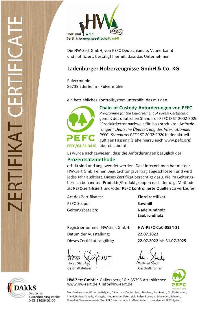 PEFC Zertifikat Holzerzeugnisse 2022 Ladenburger GmbH gültig bis 31.07.2025-001