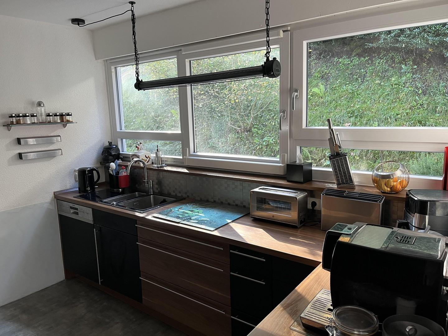 Küche mit Blick in Garten 