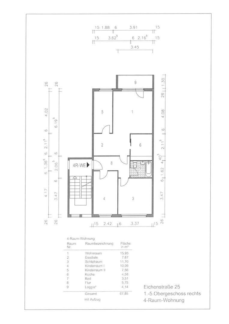 Eichenstraße 25 2.OG, 4-RWE vermaßt
