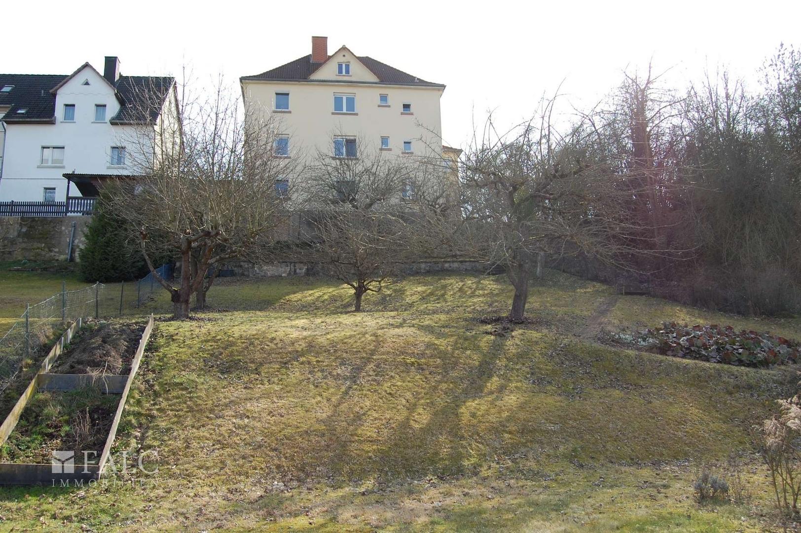 Garten mit Haus von hinten