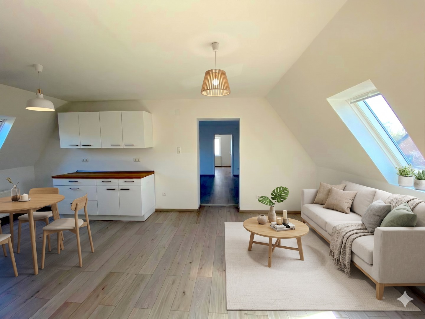 Offene Wohnküche möbliert_KI