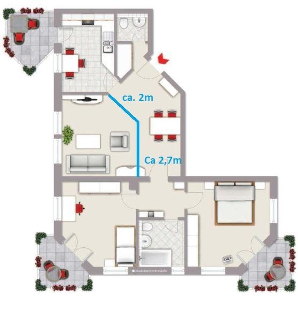 In blau eine Trockenbauwand