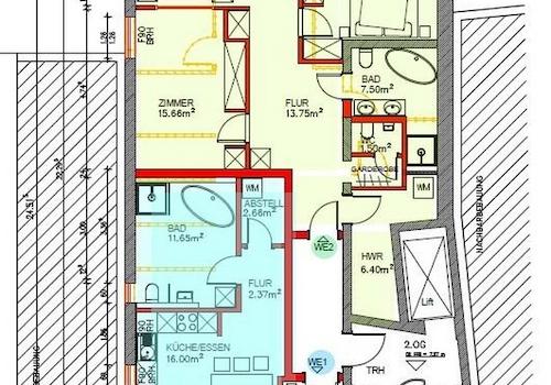 Whg. 77 qm hellblau markiert