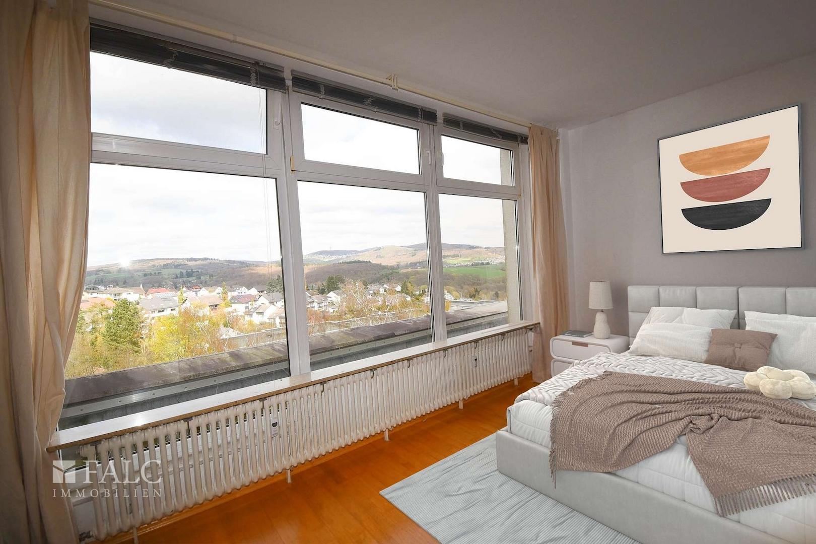 Schlafzimmer Aussicht (virtuell möbliert)