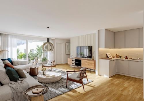 Modernes Wohnzimmer mit Küche