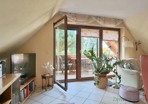 Blick zu TV und Balkon