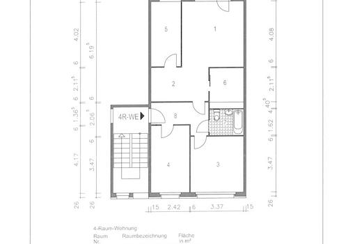 Grundriss Zeulsdorfer Straße 29 5.OG rechts 4-RWE vermaßt