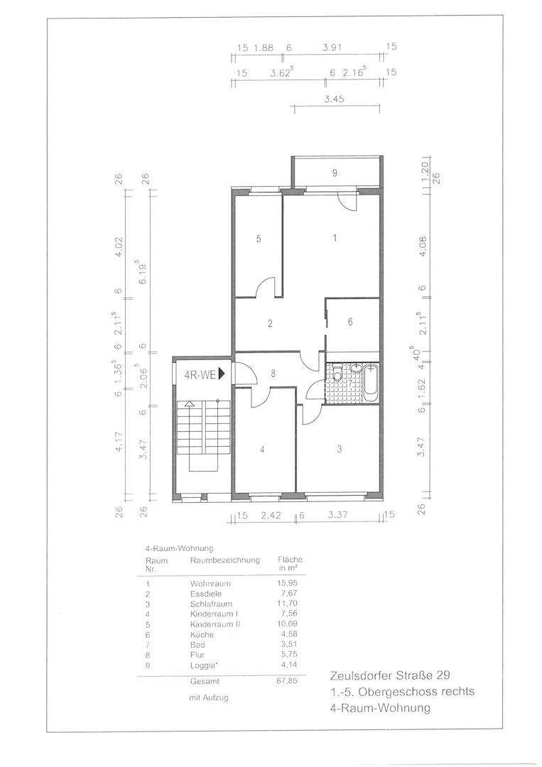 Grundriss Zeulsdorfer Straße 29 5.OG rechts 4-RWE vermaßt