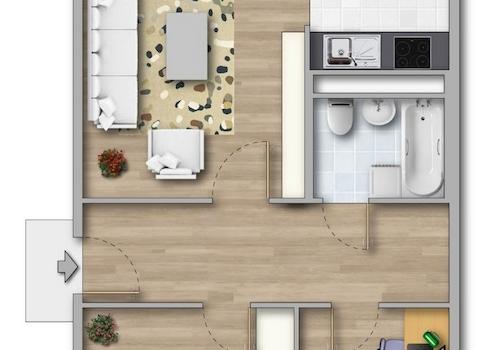 3-RWE 69m² 5-Geschosser Bad hinten möbliert