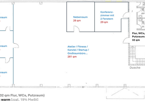 Raumaufteilung OG (440qm)