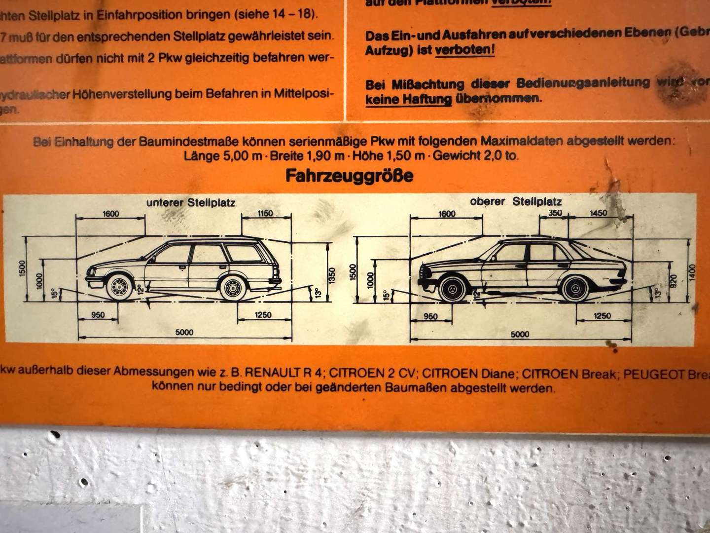 Maße zum Stellplatz
