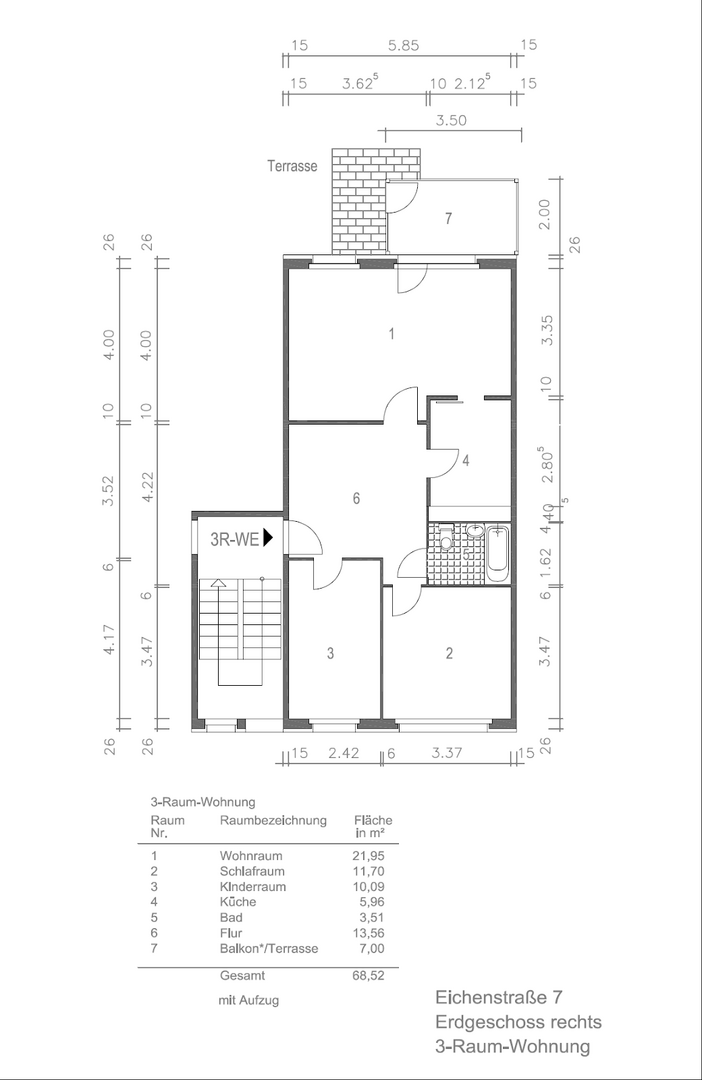 Grundriss 3-RWE Eichenstraße 7 EG links 2 - vermaßt