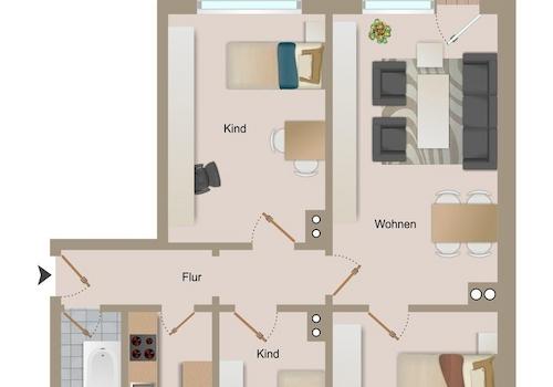 Grundriss 4 Raumwohnung