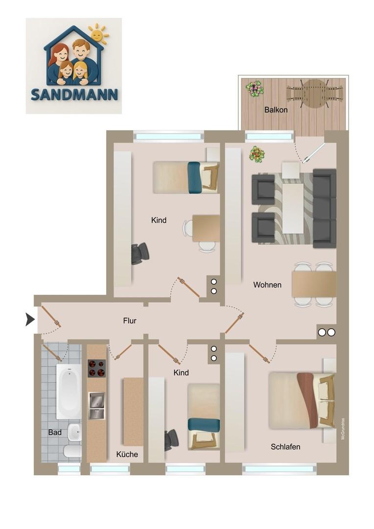 Grundriss 4 Raumwohnung