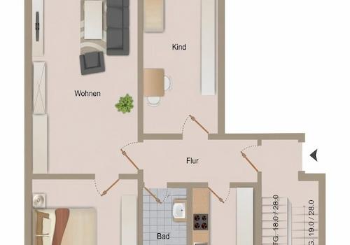 Grundriss 3 Raumwohnung