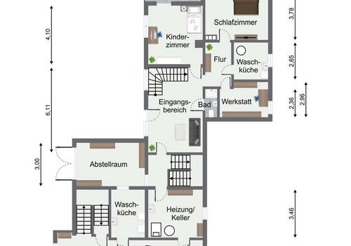 Grundriss KG Haupthaus und Erdgeschoss Anbau
