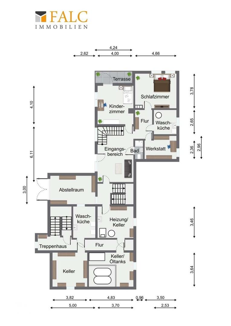 Grundriss KG Haupthaus und Erdgeschoss Anbau