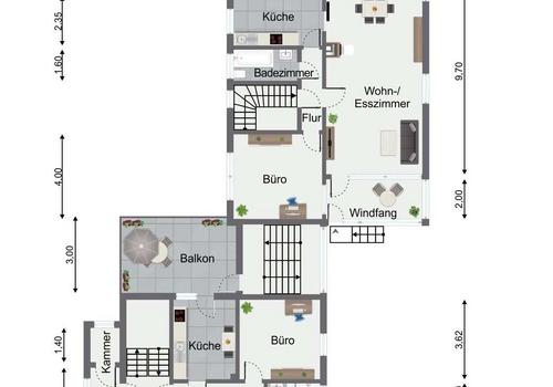 Grundriss EG Haupthaus und 1 Obergeschoss Anbau