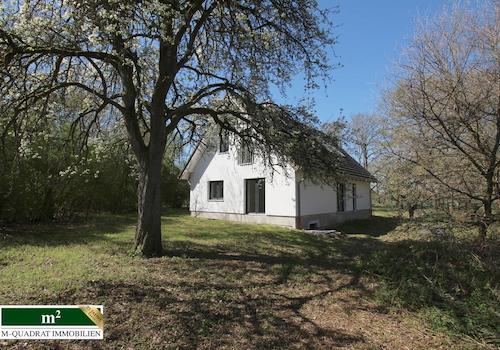 Gartenperspektive auf modernes EFH