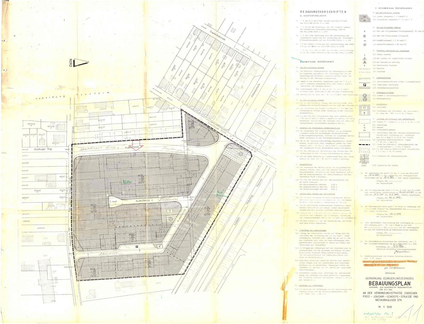 Bebauungsplan mit Pfeil