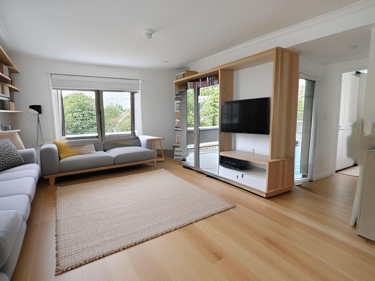 Wohnzimmer mit Zugang zur Dachterrasse - gestaged