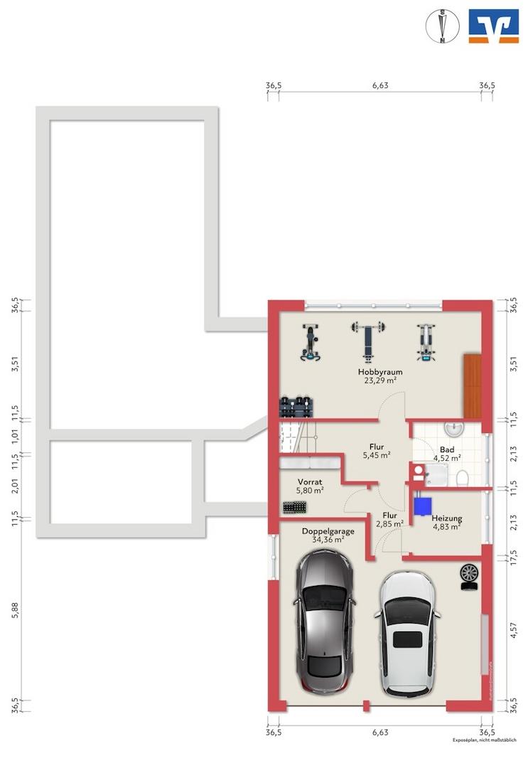 der Teilkeller, beispielhaft möbliert