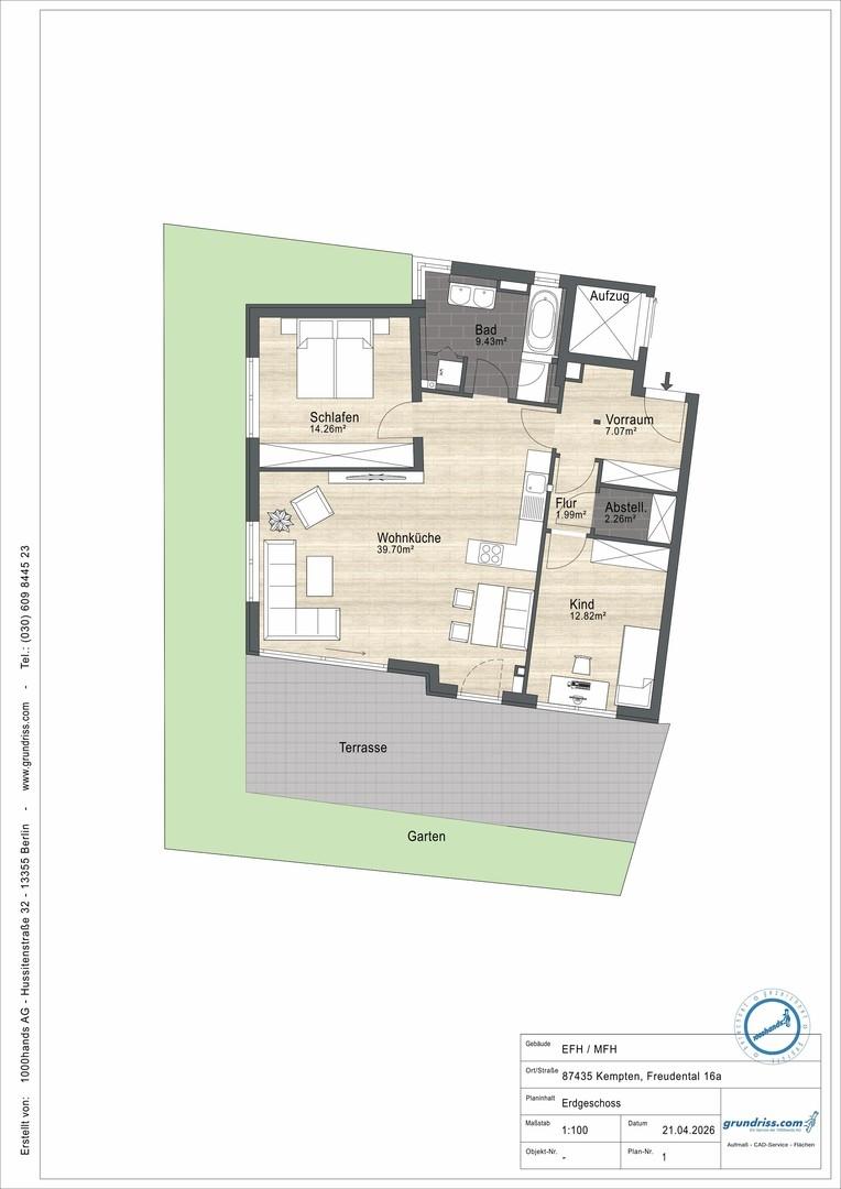 Grundriss mit Gartenanteil